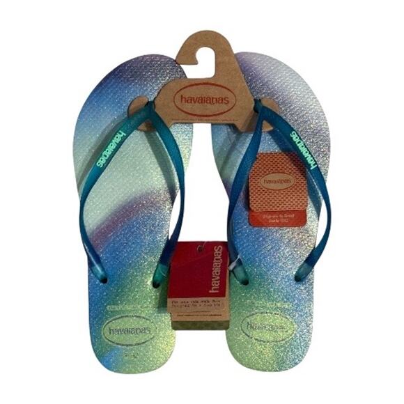 NEW Havaianas 11 12 41 42 Slim Metallic Rainbow Flip Flops Sandal Rubber Thong - Picture 2 of 12